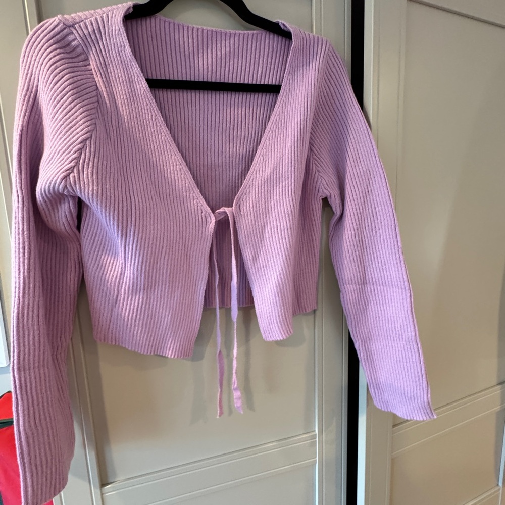 Lavender Ribbed Knit Cardigan
